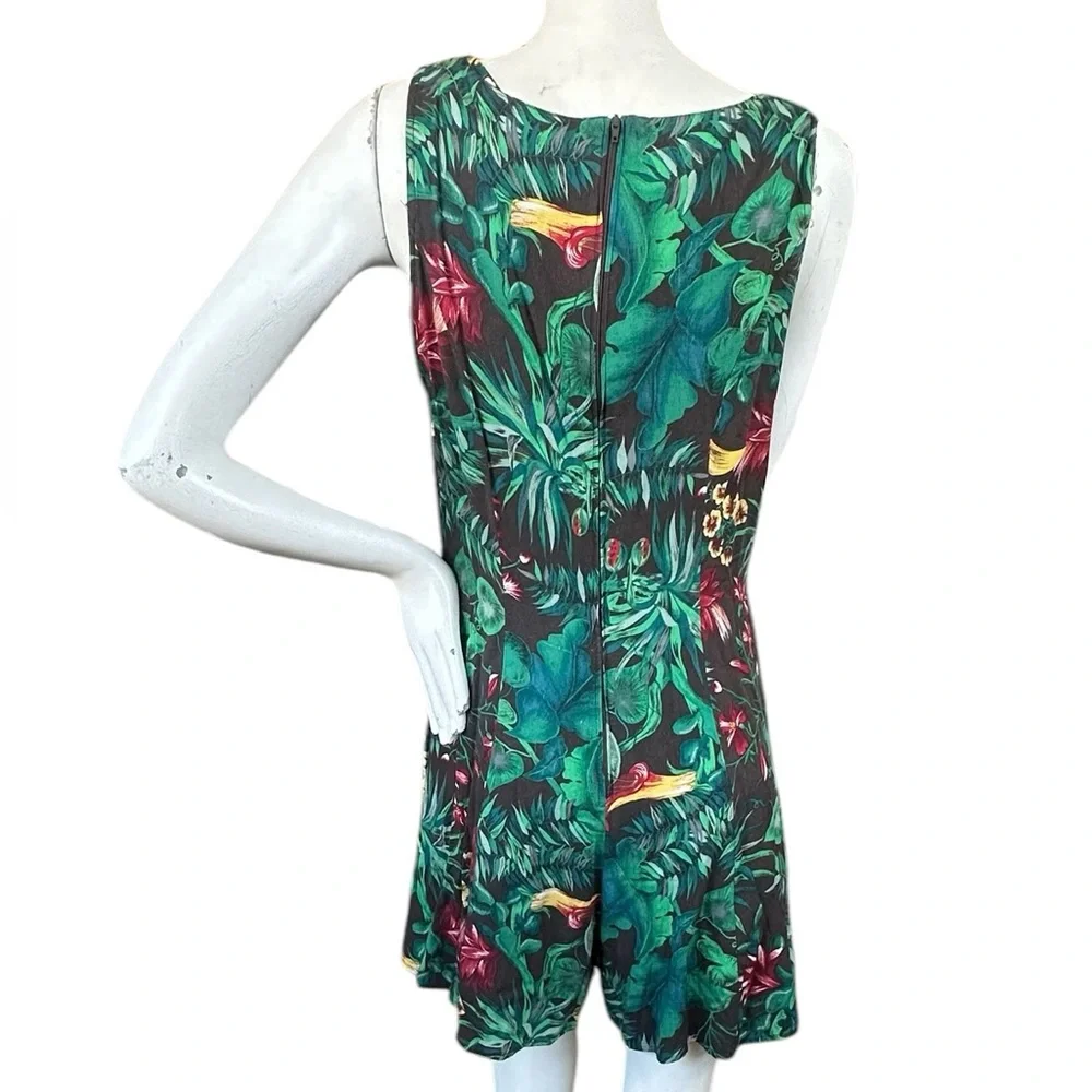 Vintage 90s Tropical Palm Leaf Print Romper Button Down Skirt Front Detail 13/14 - Picture 7 of 13